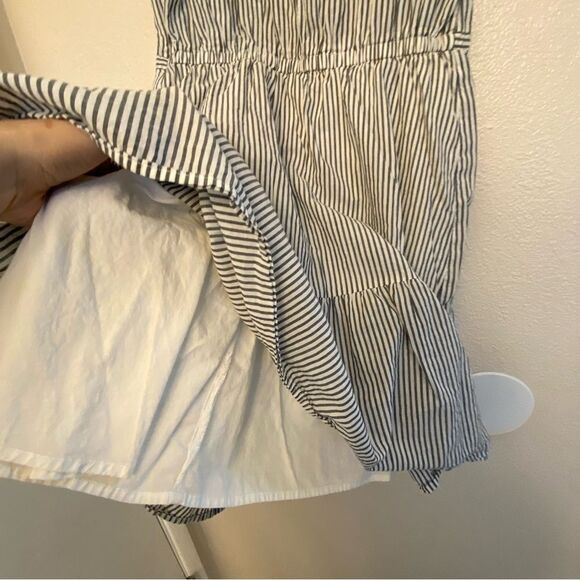 Old Navy Blue pin Stripe sleeveless Shirt Dress ruffle old money coastal Beach M - Picture 6 of 11
